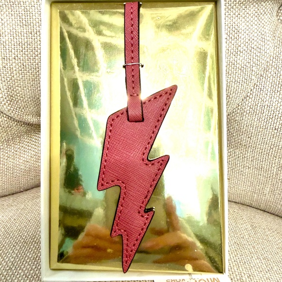Brand New Michael Kors MK Leather Bag Charm Lightening Tulip Pink NIB - Picture 2 of 4
